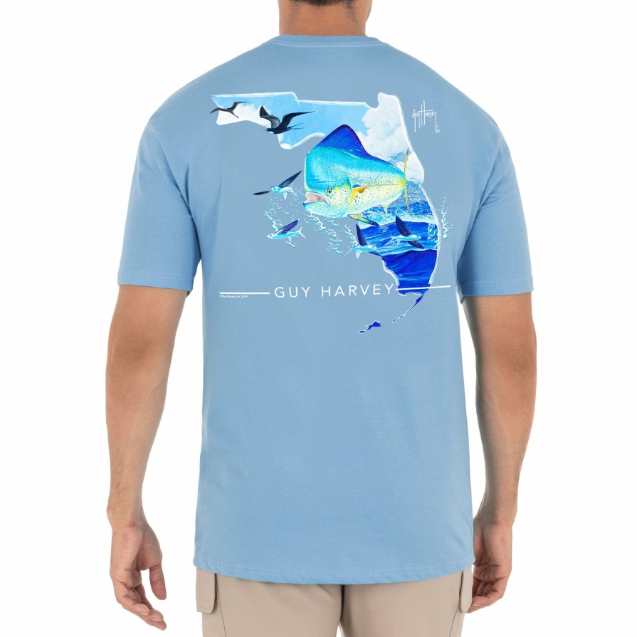 Mens Intradeco T-Shirts & Tank Tops | Men'S Florida Mahi Short Sleeve Pocket Blue T-Shirt