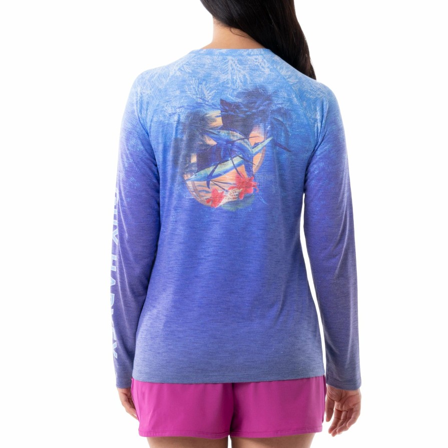 Womens Intradeco Performance Shirts & Hoodies | Ladies Sailfish Scribble Long Sleeve Raglan Slub Shirt