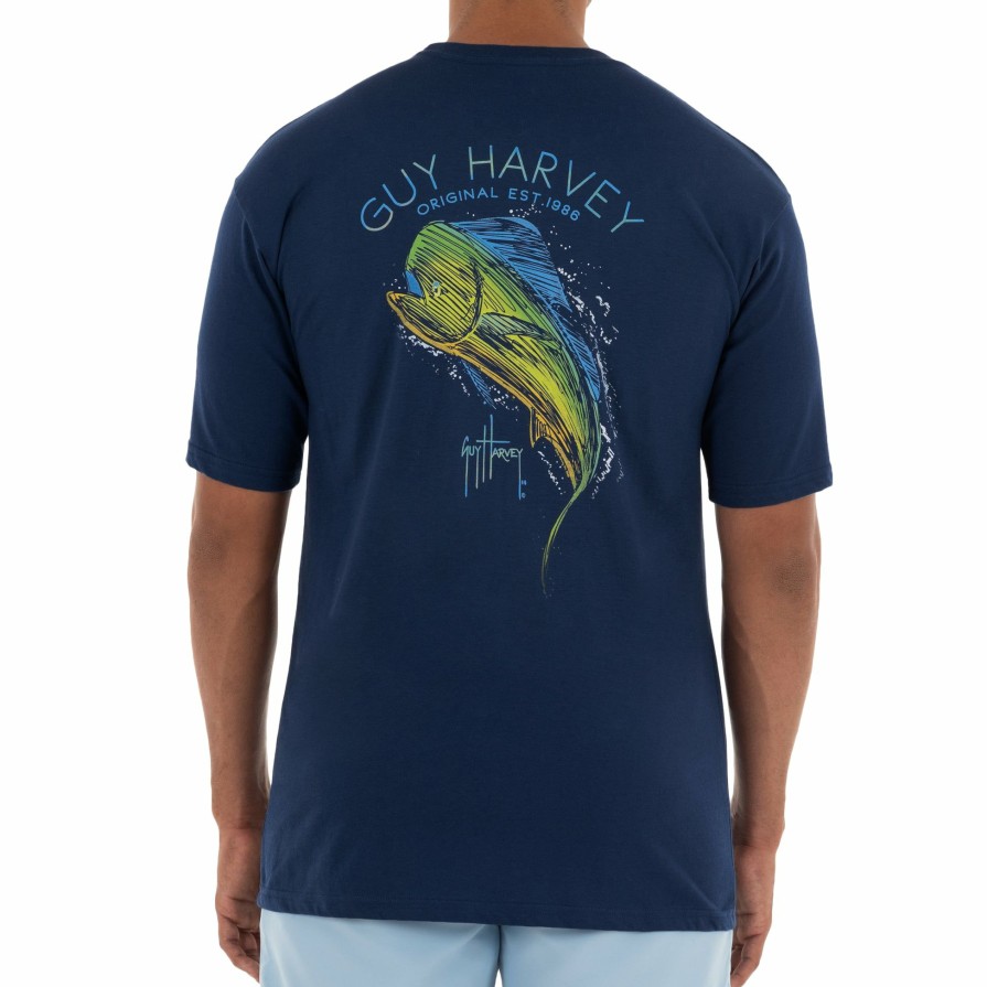 Mens Intradeco T-Shirts & Tank Tops | Men'S Scribble Mahi Short Sleeve Navy T-Shirt