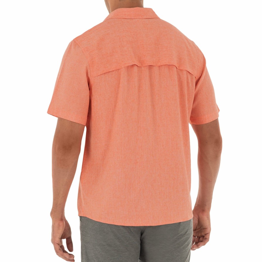 Mens Intradeco Button Down Fishing Shirts | Men'S Short Sleeve Heather Textured Cationic Coral Fishing Shirt