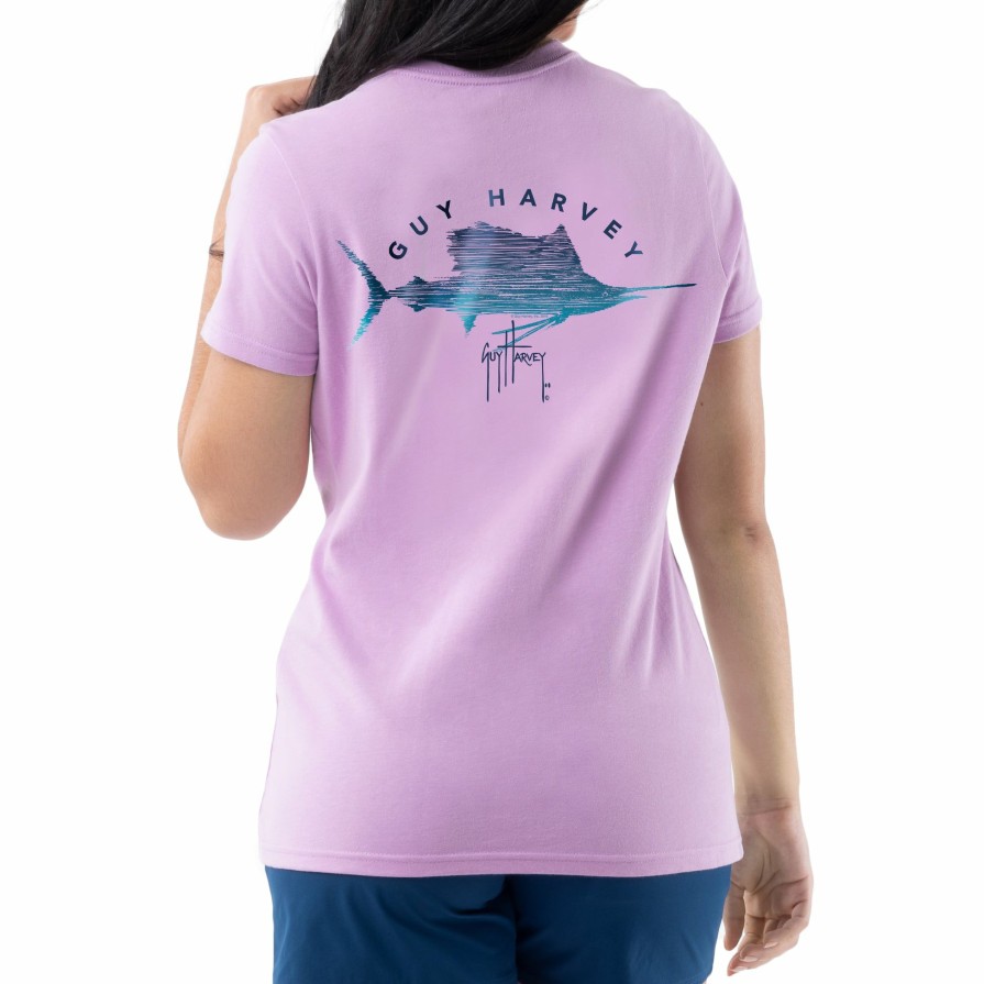 Womens Intradeco T-Shirts & Tank Tops | Ladies Sailfish Scribbles Short Sleeve V-Neck T-Shirt