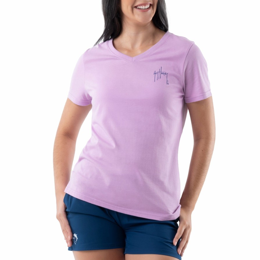 Womens Intradeco T-Shirts & Tank Tops | Ladies Sailfish Scribbles Short Sleeve V-Neck T-Shirt