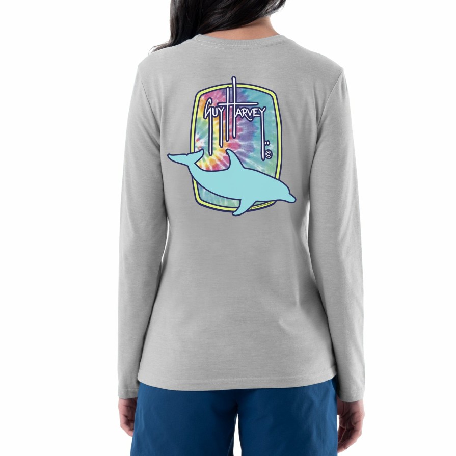 Womens Intradeco T-Shirts & Tank Tops | Ladies Tie Dye Grey Long Sleeve Crew Neck T-Shirt