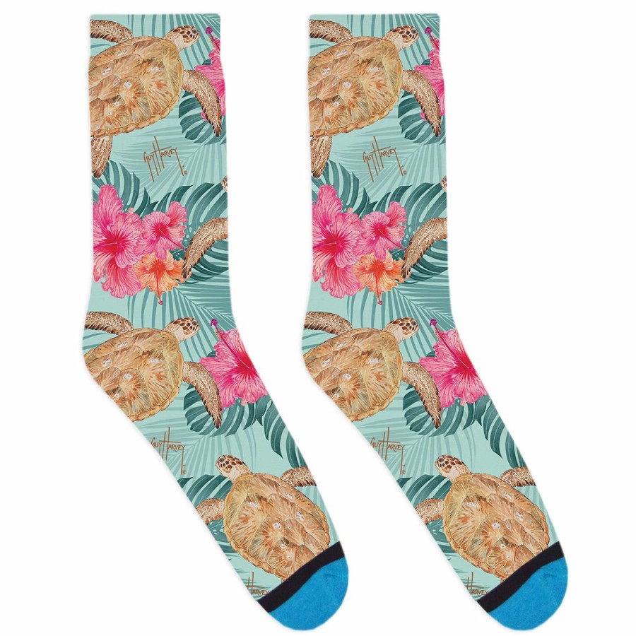 Mens Intradeco Socks | Guy Harvey Floral Turtle Socks