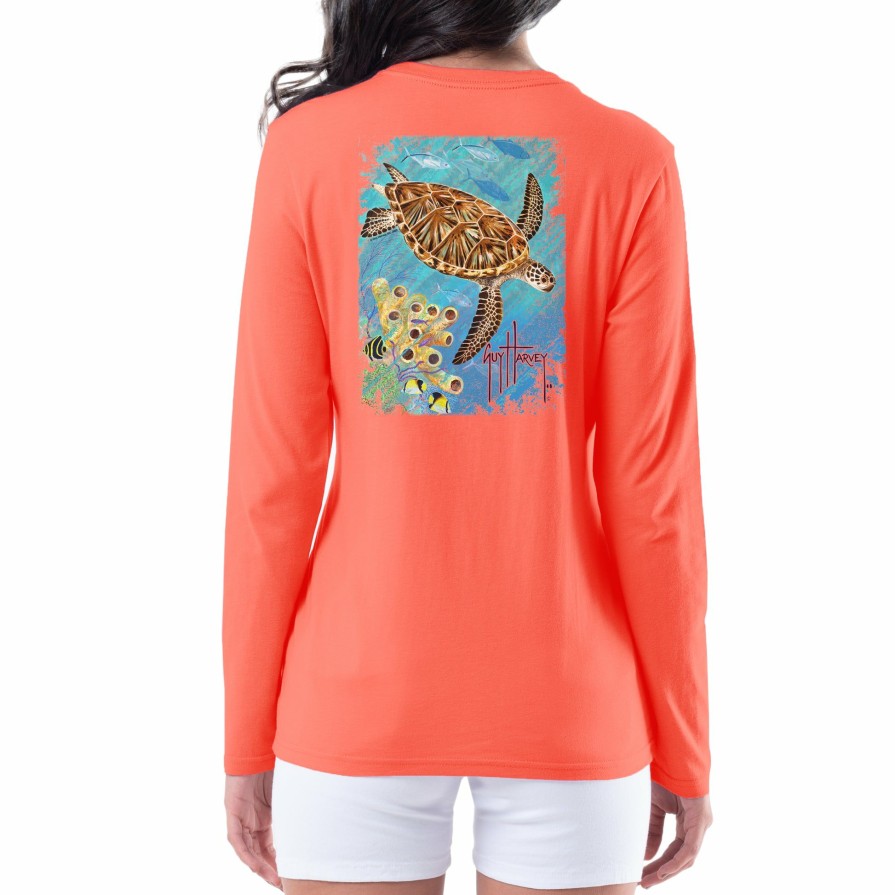 Womens Intradeco T-Shirts & Tank Tops | Ladies Turtle Chalk Long Sleeve Crew Neck T-Shirt