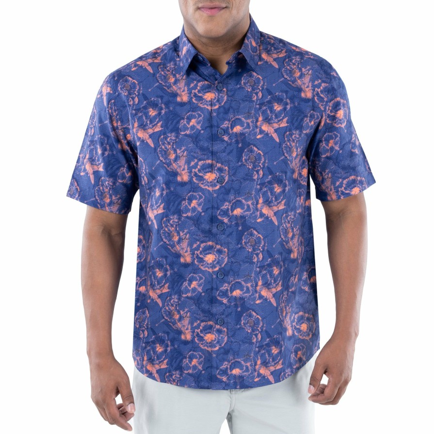 Mens Intradeco Button Down Fishing Shirts | Men'S Hibiscus Heather Performance Fishing Shirt