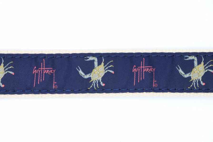 Mens Intradeco Belts & Keychains | Men'S Crab On Navy Leather Tab Belt