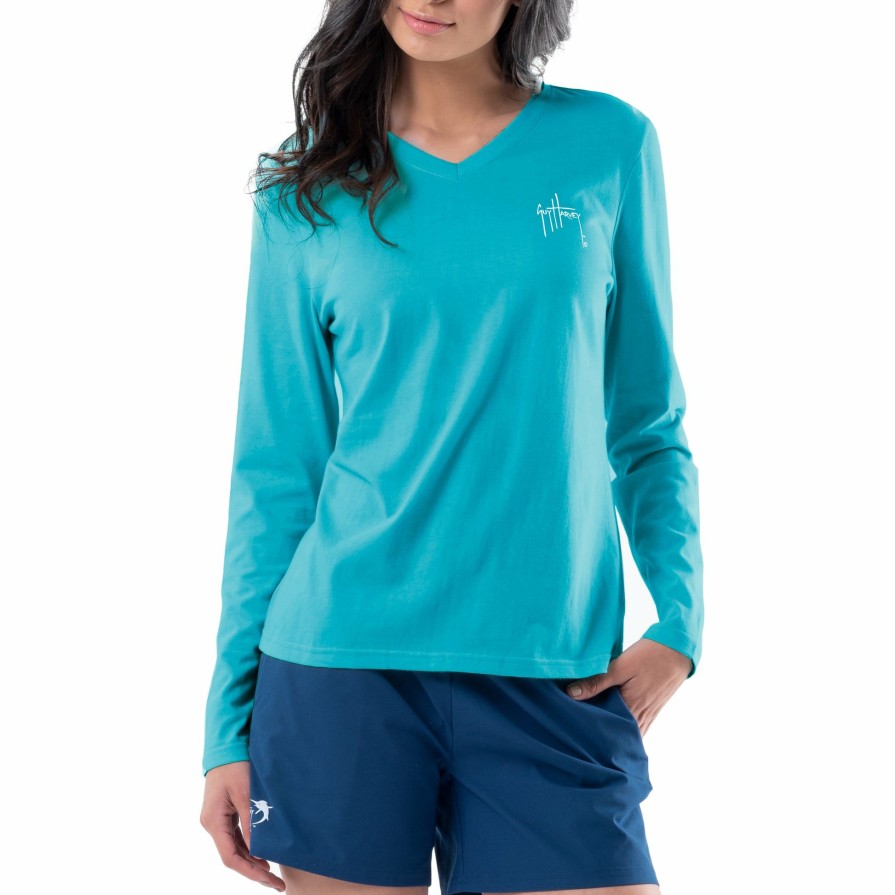 Womens Intradeco T-Shirts & Tank Tops | Ladies Angelfish Long Sleeve V-Neck T-Shirt