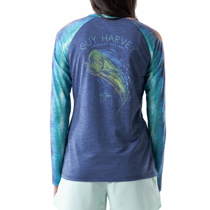 Womens Intradeco Performance Shirts & Hoodies | Ladies Mahi Scribble Long Sleeve Poly/Rayon Slub Top