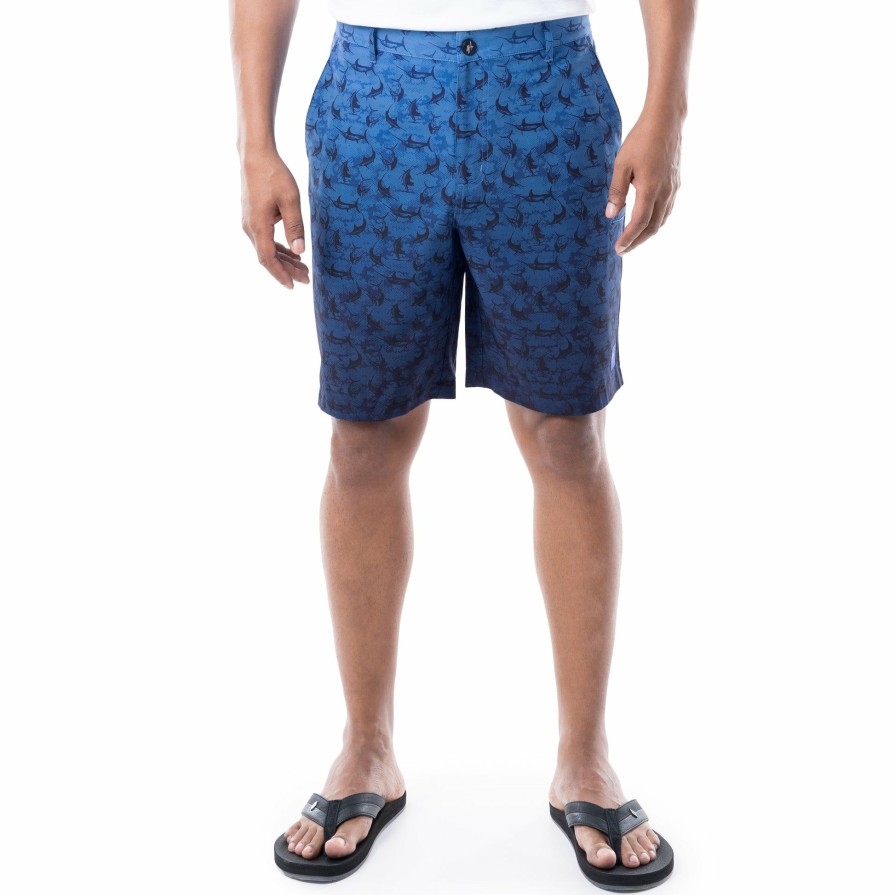 Mens Intradeco Performance Shorts | Mens 9" Marlin Seas Printed Hybrid Performance Short