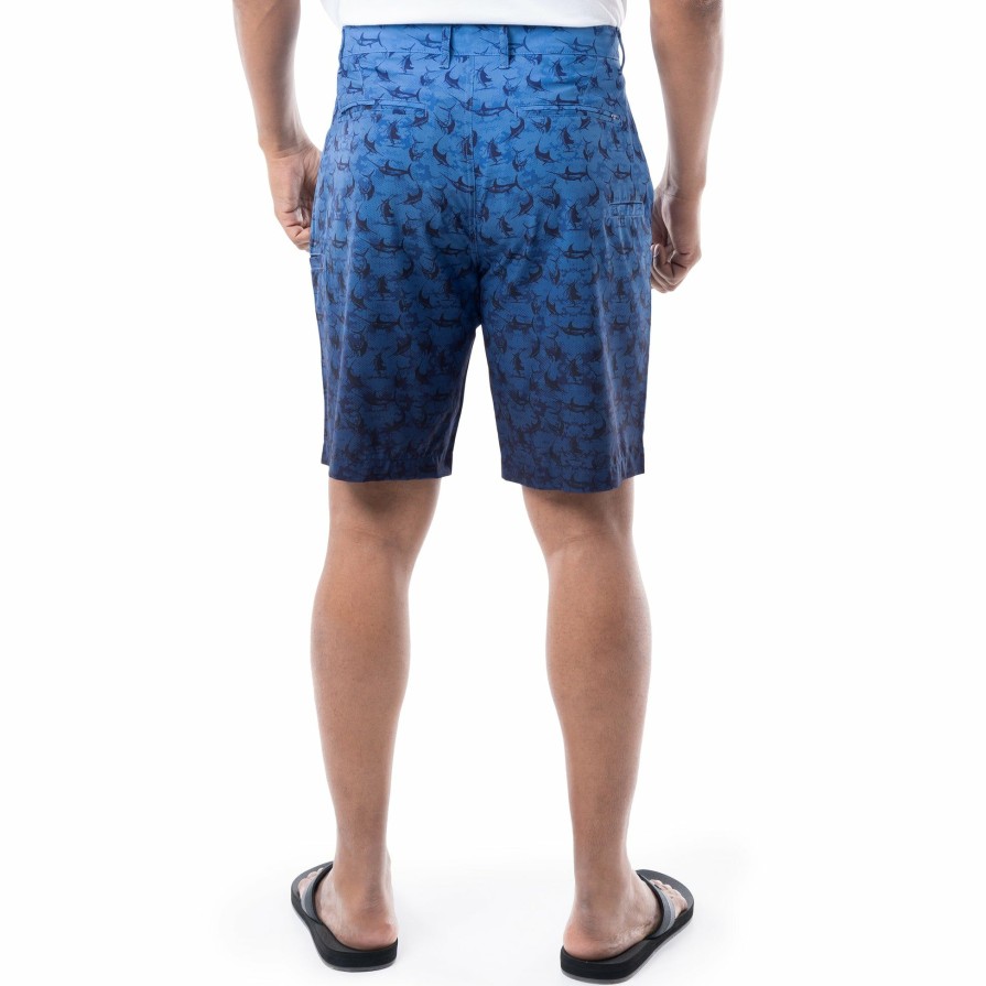 Mens Intradeco Performance Shorts | Mens 9" Marlin Seas Printed Hybrid Performance Short