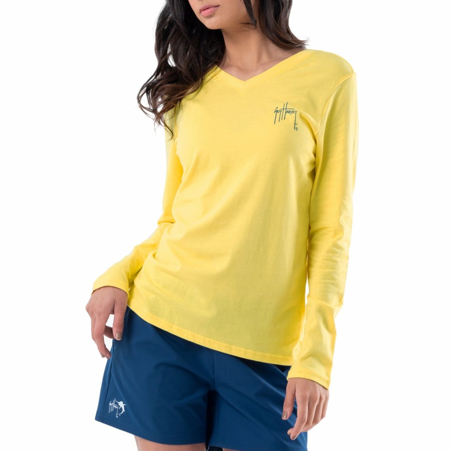 Womens Intradeco T-Shirts & Tank Tops | Ladies Sailfish Rays Long Sleeve V-Neck T-Shirt