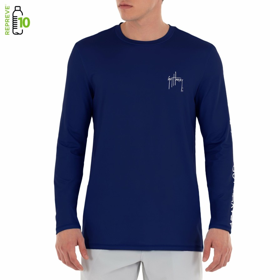 Mens Intradeco Performance Shirts & Hoodies | Mens Core Solid Long Sleeve Sun Protection Navy Top Estate Blue