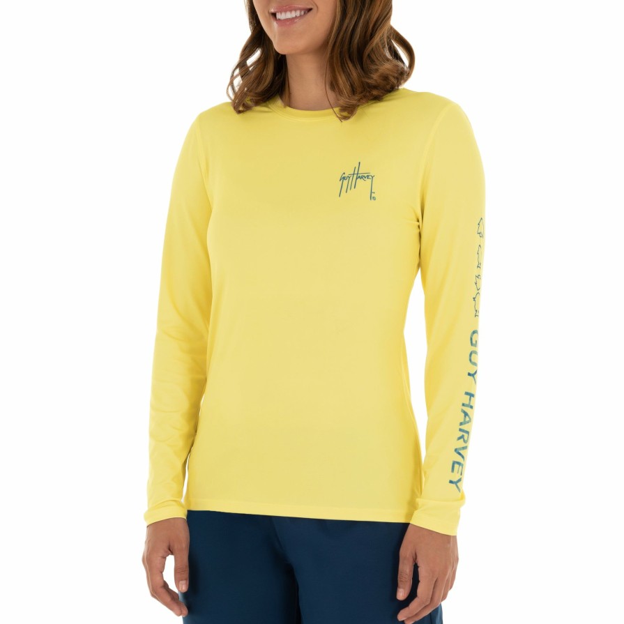 Womens Intradeco Performance Shirts & Hoodies | Ladies Core Solid Yellow Sun Protection Top