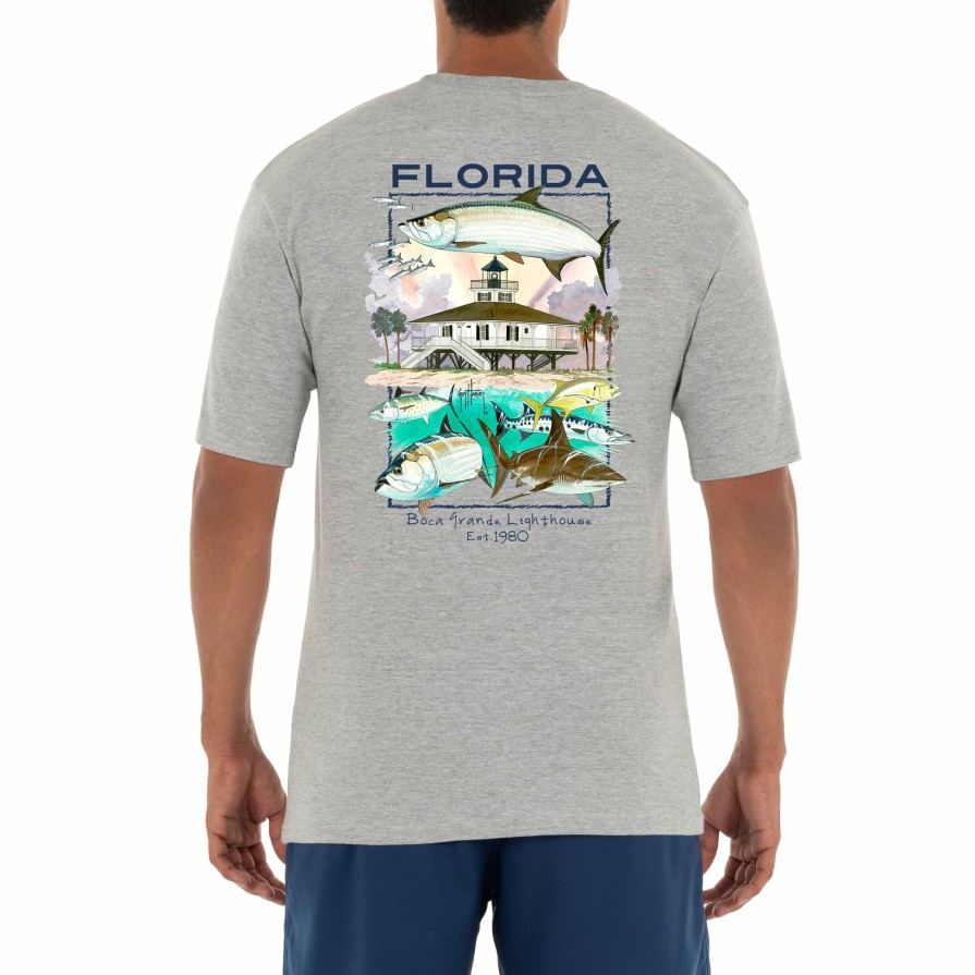 Mens Intradeco T-Shirts & Tank Tops | Men'S 'Boca Grande Lighthouse' Short Sleeve Crew Neck Pocket T-Shirt