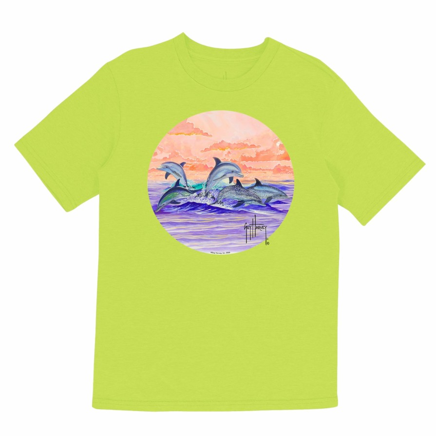 Kids Intradeco | Girl'S Dolphins Jumping Short Sleeve Green T-Shirt