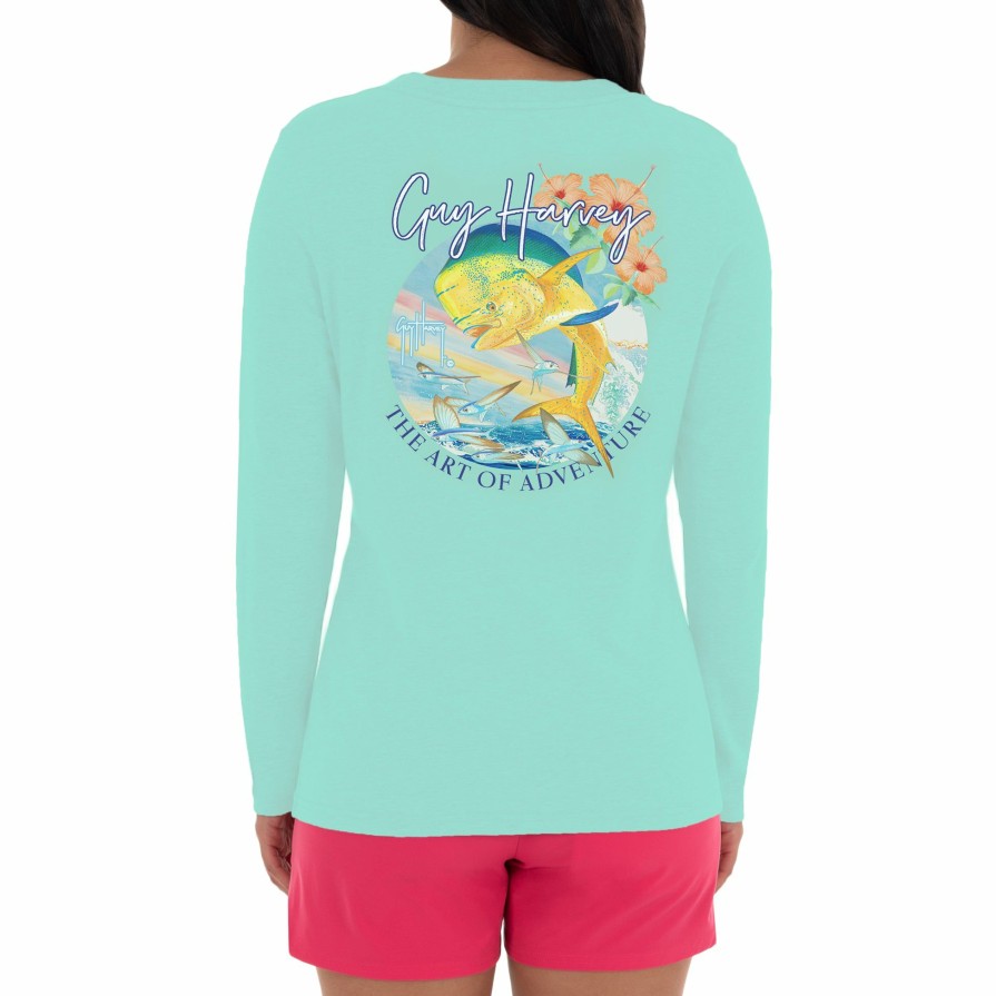 Womens Intradeco T-Shirts & Tank Tops | Ladies Mahi Mahi Green Long Sleeve Crew Neck T-Shirt