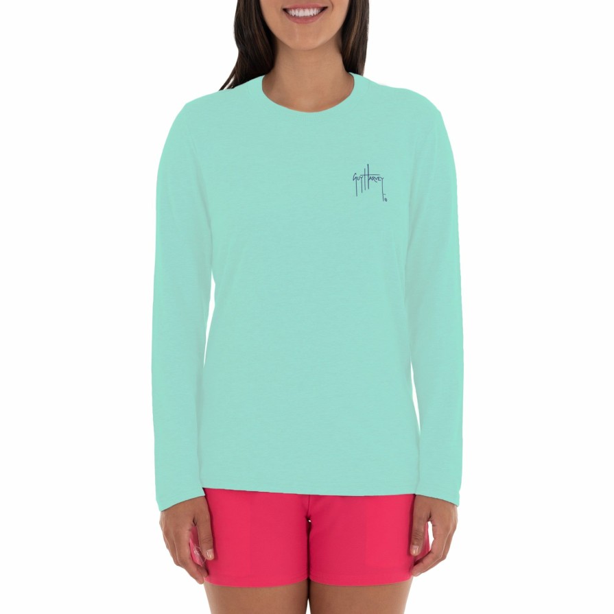 Womens Intradeco T-Shirts & Tank Tops | Ladies Mahi Mahi Green Long Sleeve Crew Neck T-Shirt