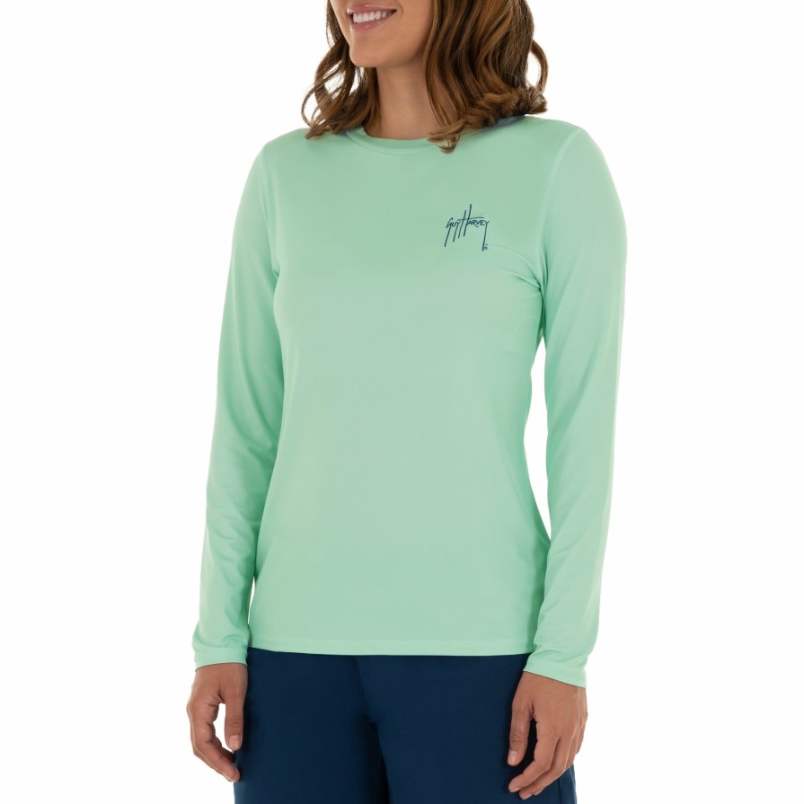 Womens Intradeco Performance Shirts & Hoodies | Ladies Lure Americana Long Sleeve Green Sun Protection Top