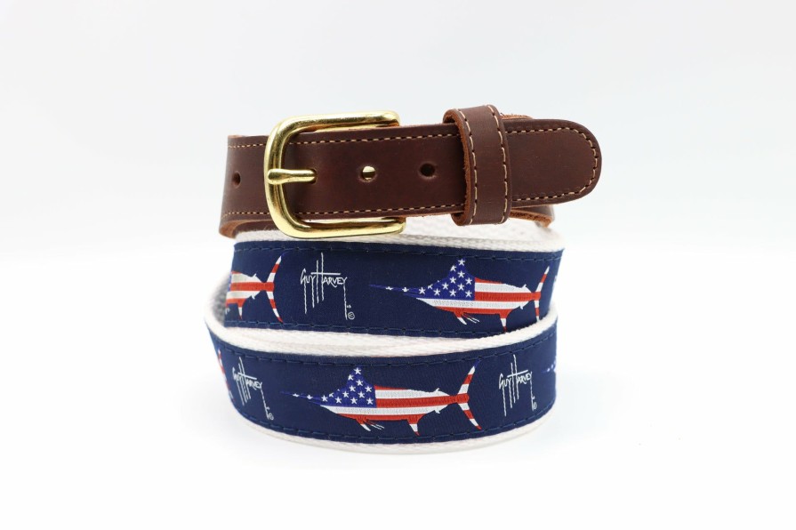 Mens Intradeco Belts & Keychains | Men'S Usa Marlin Leather Tab Belt