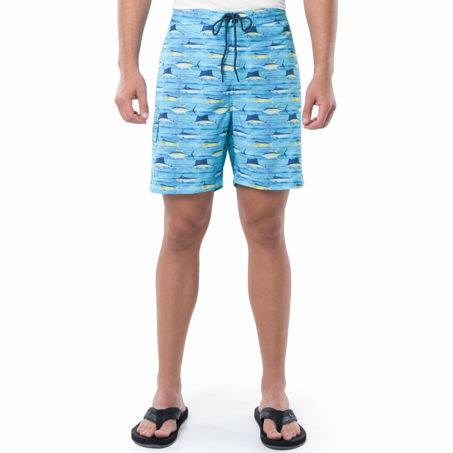 Mens Intradeco Swim Trunks | Men'S Scribble Fish Lines 7" Surf Short