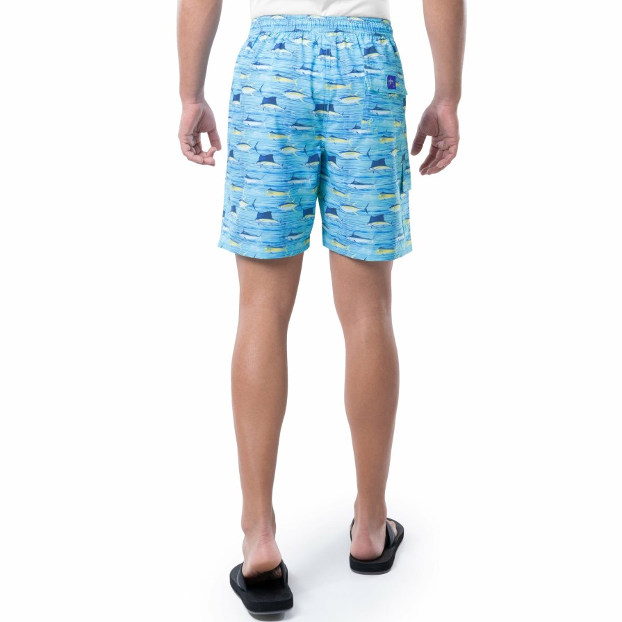 Mens Intradeco Swim Trunks | Men'S Scribble Fish Lines 7" Surf Short