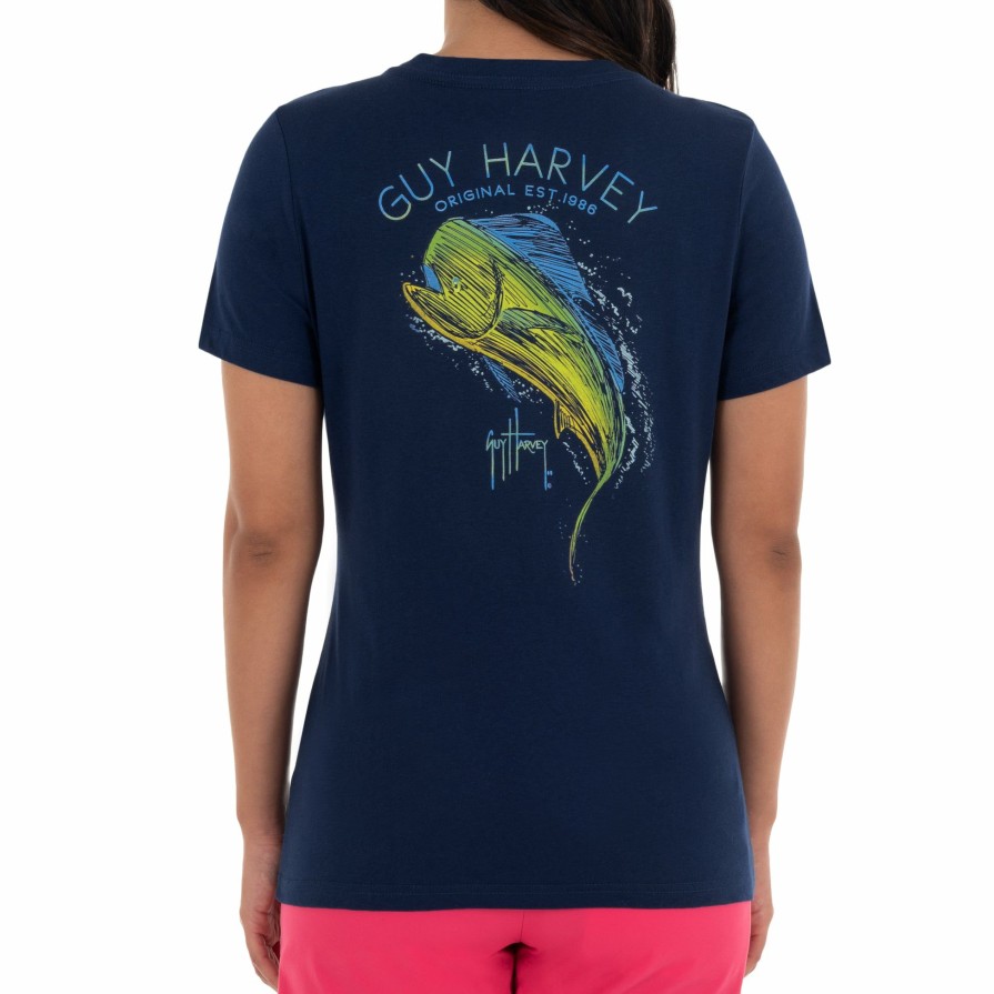 Womens Intradeco T-Shirts & Tank Tops | Ladies Mahi Scribble Short Sleeve Navy T-Shirt