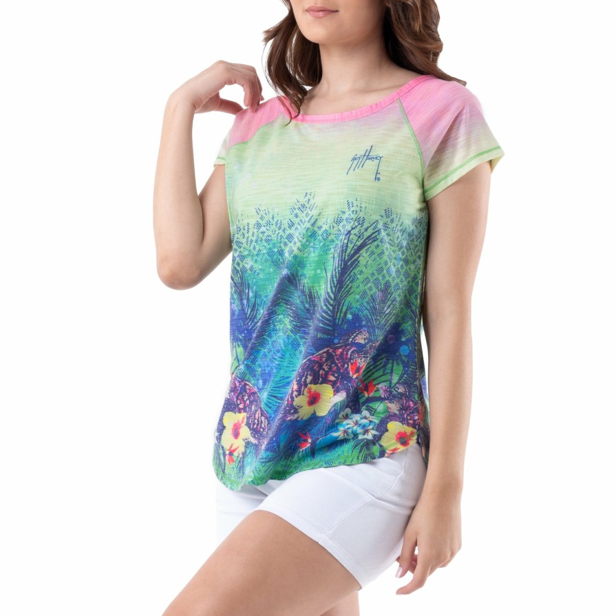 Womens Intradeco Performance Shirts & Hoodies | Ladies Turtle Haven Short Sleeve Poly/Rayon Slub Top