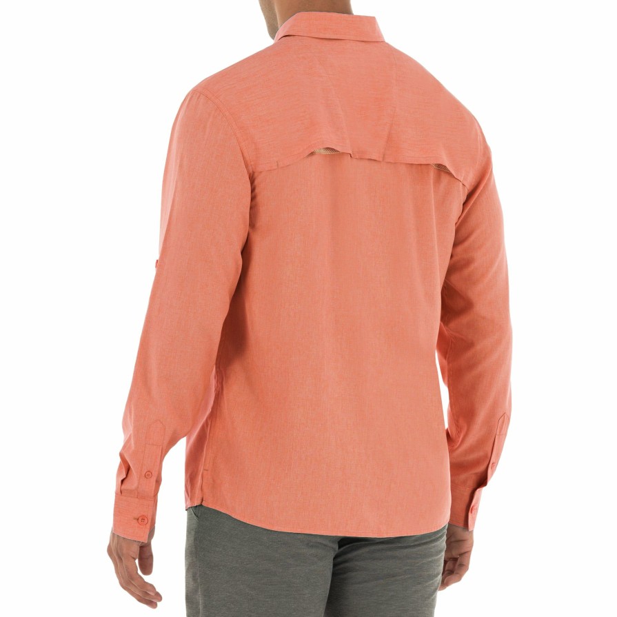 Mens Intradeco Button Down Fishing Shirts | Men'S Long Sleeve Heather Textured Cationic Coral Fishing Shirt