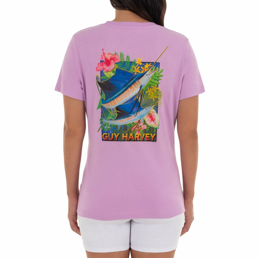 Womens Intradeco T-Shirts & Tank Tops | Ladies Floral Sailfish Short Sleeve Purple T-Shirt