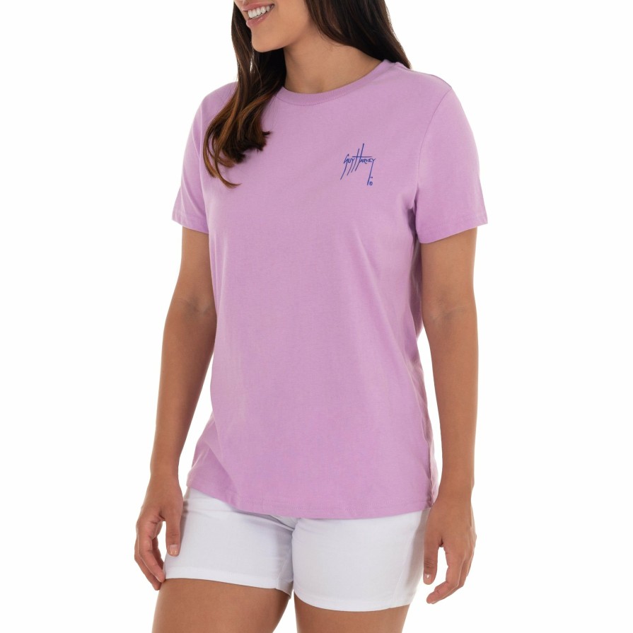 Womens Intradeco T-Shirts & Tank Tops | Ladies Floral Sailfish Short Sleeve Purple T-Shirt