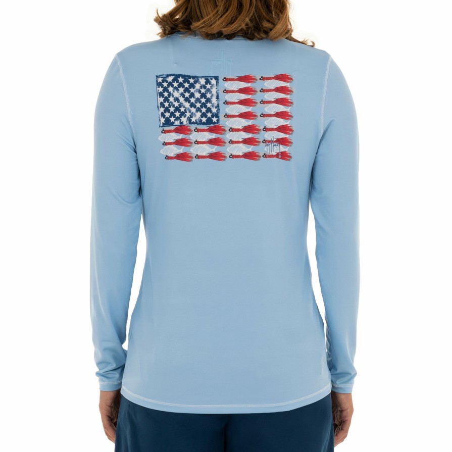 Womens Intradeco Performance Shirts & Hoodies | Ladies Lure Americana Long Sleeve Blue Sun Protection Top