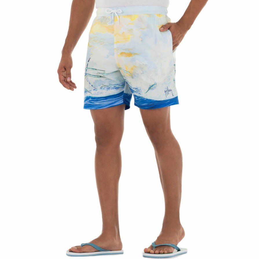 Mens Intradeco Swim Trunks | Men'S Blue Sunrise Sailfish 7" Volley Swim Trunk