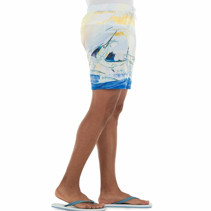 Mens Intradeco Swim Trunks | Men'S Blue Sunrise Sailfish 7" Volley Swim Trunk