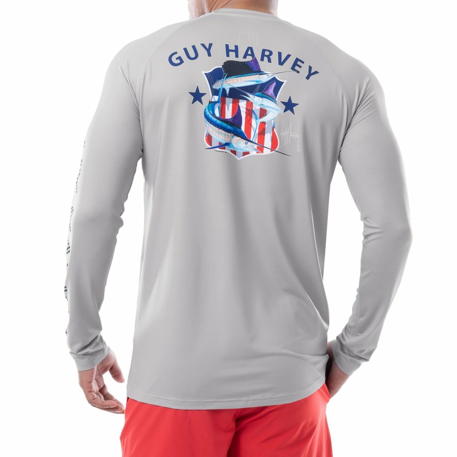 Mens Intradeco Performance Shirts & Hoodies | Men'S Patriotic Billfish Long Sleeve Performance Shirt