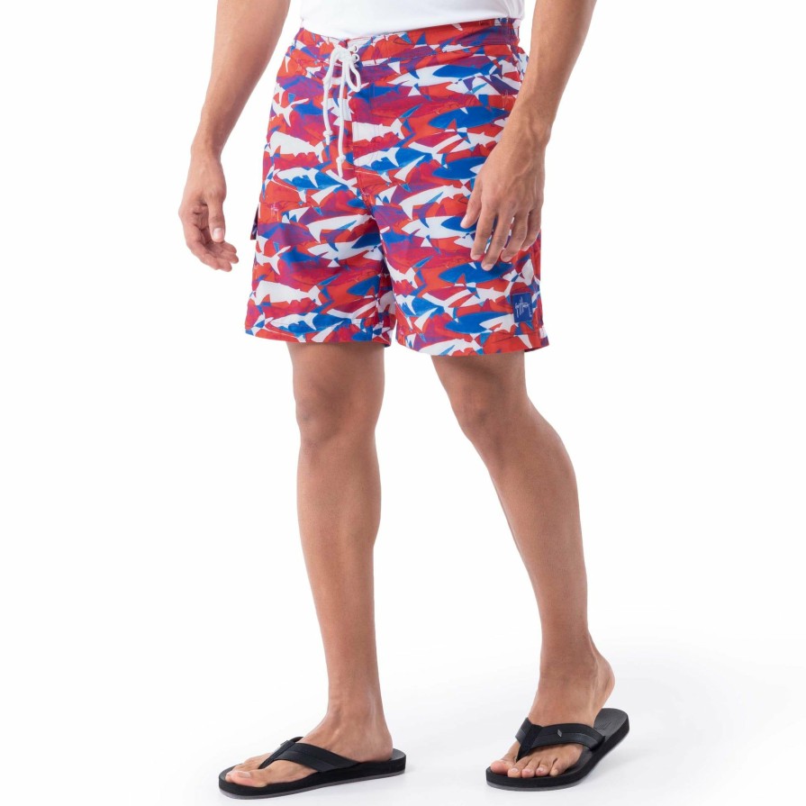 Mens Intradeco Swim Trunks | Men'S Usa Shark 7" Volley Swim Trunk