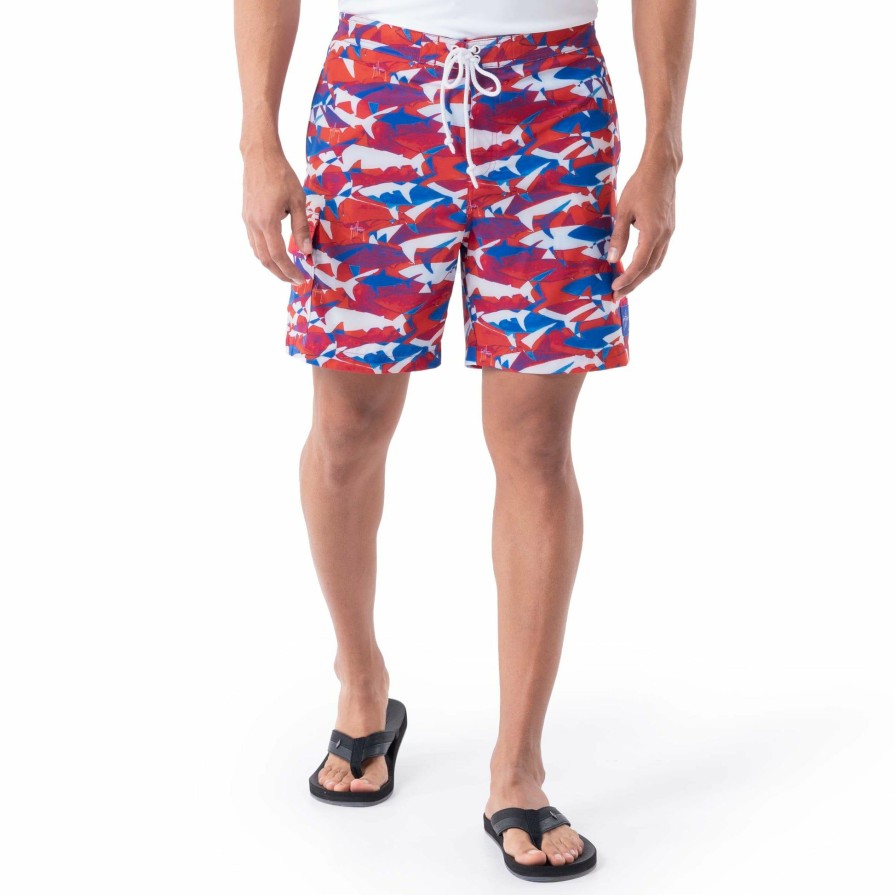 Mens Intradeco Swim Trunks | Men'S Usa Shark 7" Volley Swim Trunk