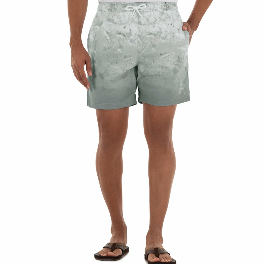 Mens Intradeco Swim Trunks | Men'S Grey Ombre Saltwater Print 7" Volley Swim Trunk