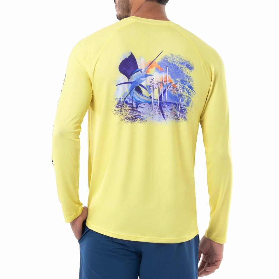 Mens Intradeco Performance Shirts & Hoodies | Men'S Sunset Sailfish Performance Raglan Sun Protection Top