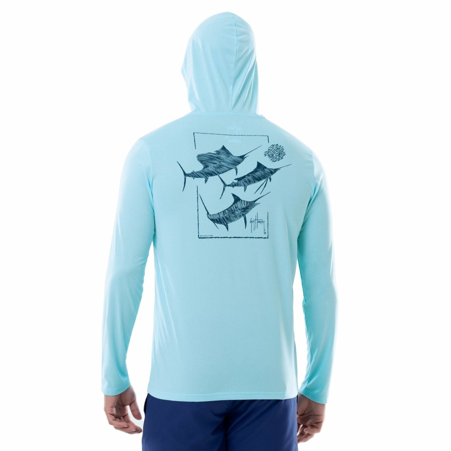 Mens Intradeco Performance Shirts & Hoodies | Men'S Scribble Collage Marlin Long Sleeve Performance Hoodie